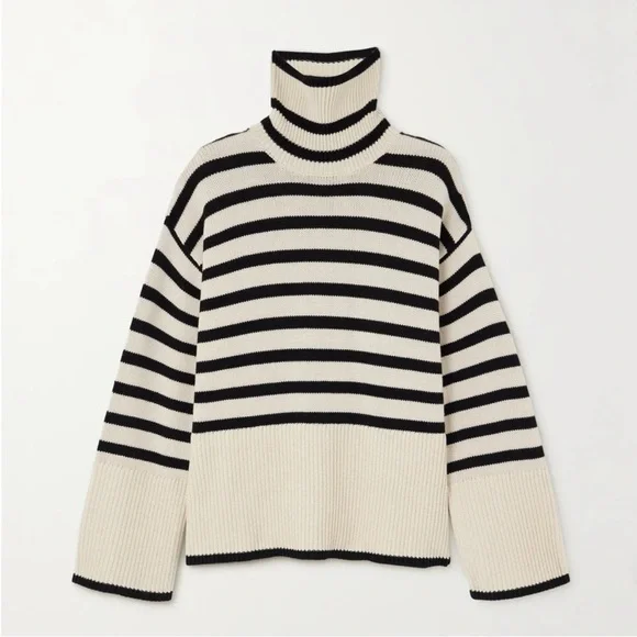 TOTEME Striped Wool and Cotton Turtleneck Sweater Size Small NWOT